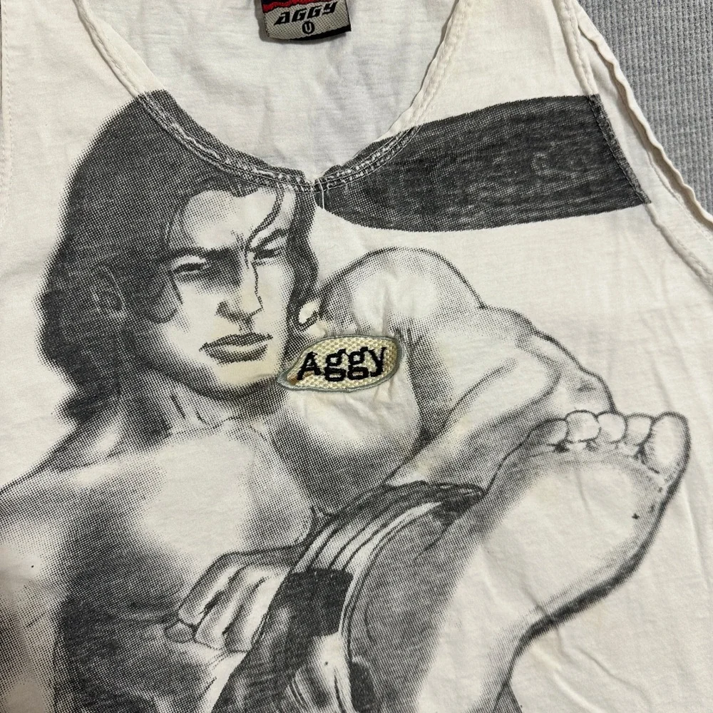 Y2K Aggy Capoeira Martial Arts AOP Graphic Tank Top Faded White Black Mens Large